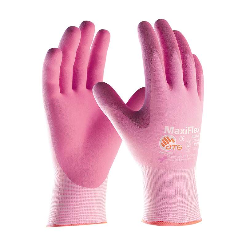 MaxiFlex® Active Seamless Knit Nylon / Elastane Glove with Ultra Lightweight Nitrile Coated MicroFoam Grip on Palm & Fingers, Pink, Medium, 12 Dozen per Case